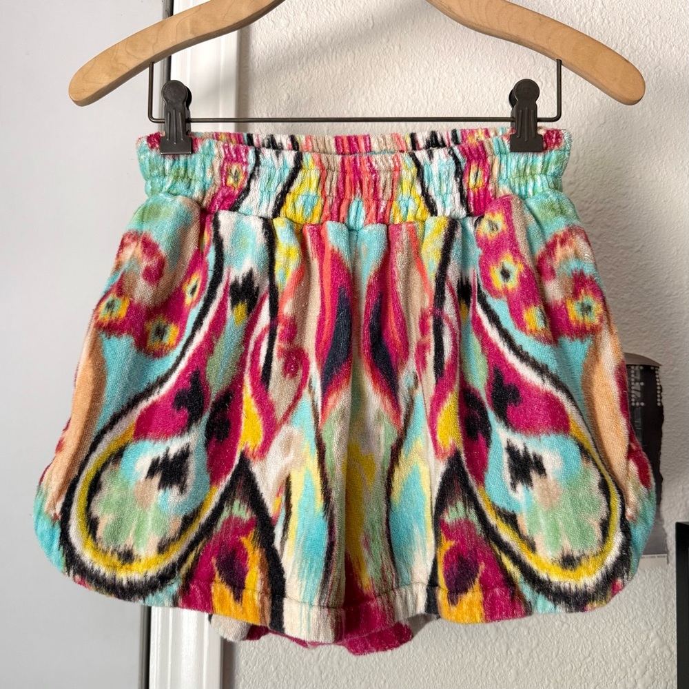 ETRO multicolor tribal abstract print cotton terry‎ cloth pull on shorts